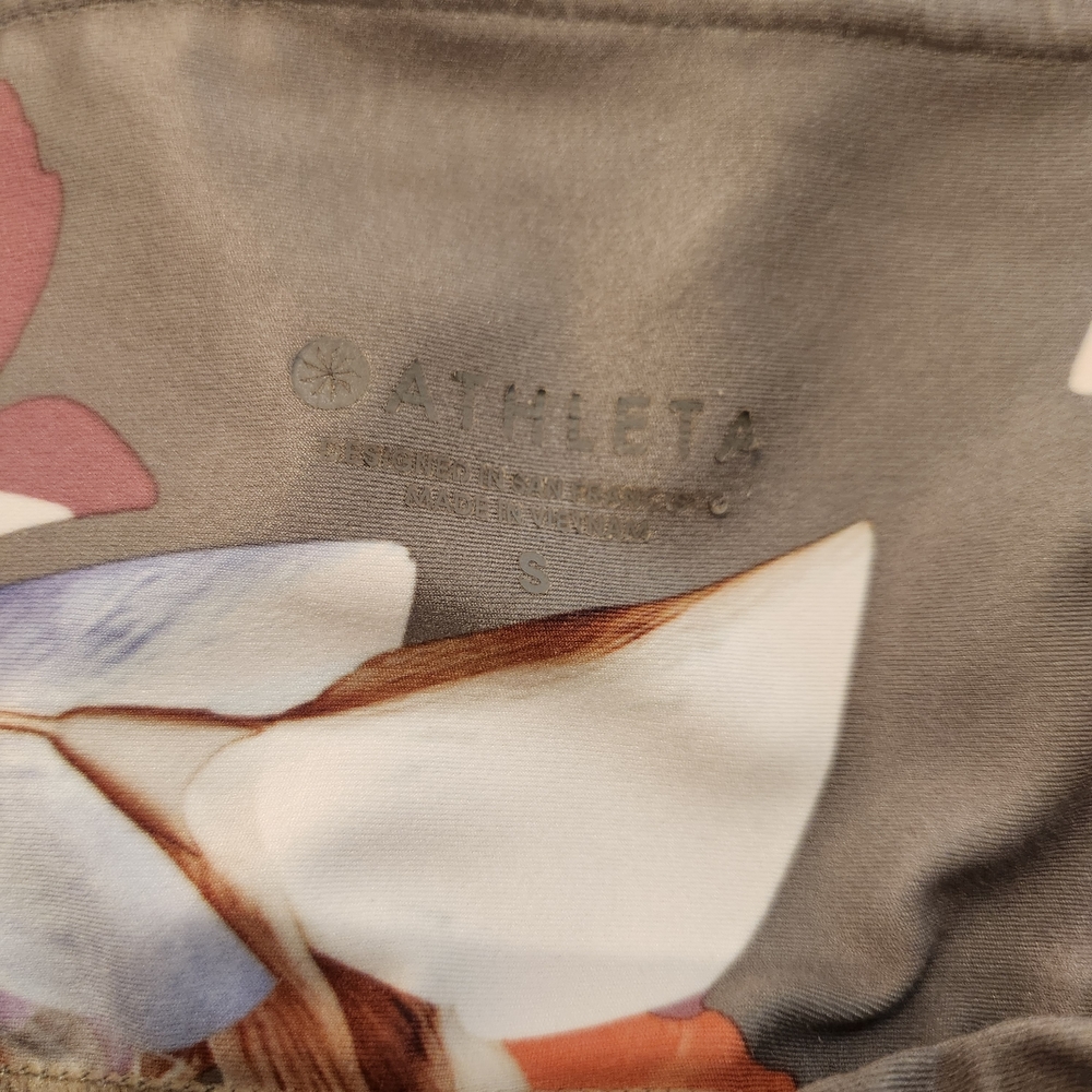 Athleta Elation Paradise 7/8 Leggings Womens S Gray White Floral High Rise Logo - Picture 14 of 15